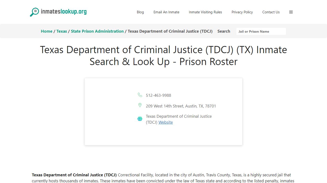 Texas Department of Criminal Justice (TDCJ) (TX) Inmate Search & Look ...